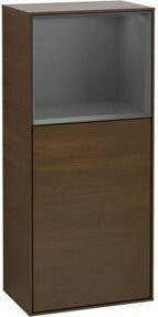 V&B Finion Seitenschrank mit LED-Beleuchtung und Glasfachboden, Anthrazit und Walnuss, B: 41,8 cm, H: 93,6 cm - Bild 1