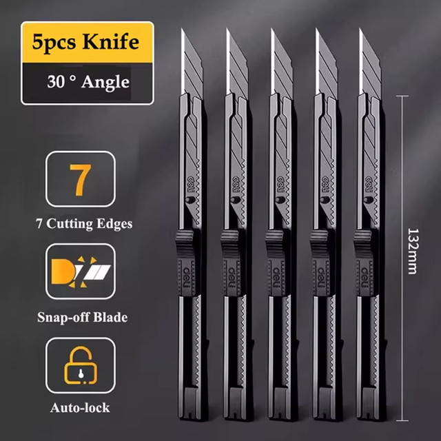 Deli Universalmesser aus Metall mit 9mm SK5 Kohlenstoffstahl-Klinge, Schwarz - Bild 1
