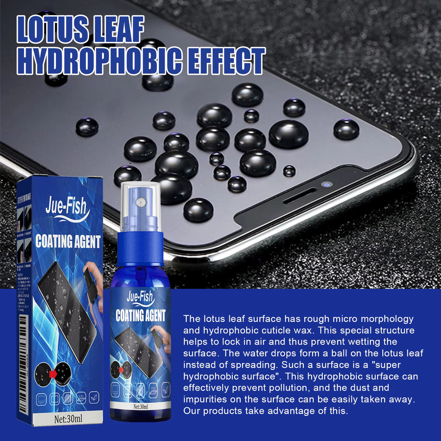 Jue-Fish Nano Flüssiger Bildschirmreiniger mit hydrophober und oleophober Beschichtung gegen Fingerabdrücke für Handy, Tablet und Laptop, Blau - Bild 3