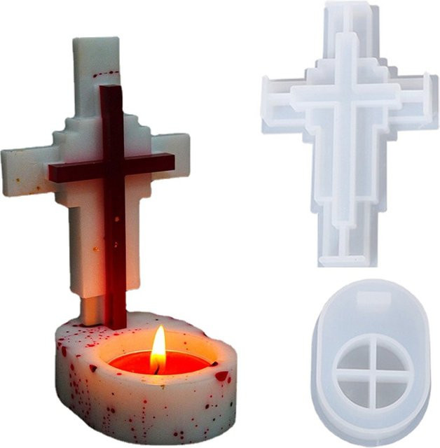 Silikonform für handgemachte Kreuz-Kerzenständer zur Herstellung aus Zement, Harz oder Gips in Weiß - Bild 1