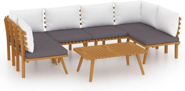 vidaXL 7-tlg Garten-Lounge-Set L-Form aus massivem Akazienholz mit Kissen in Braun - Bild 1
