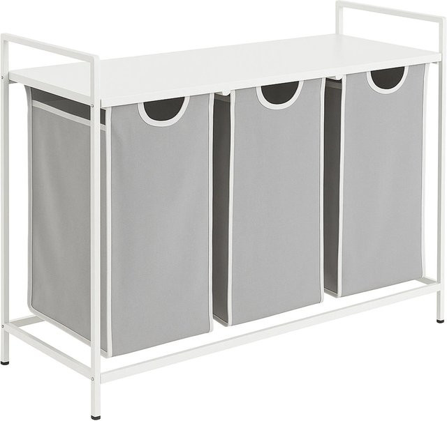 Relaxdays Wäschesammler aus Metall in Weiß mit 3 Fächern und Ablage, B/T/H: 72 x 33 x 92,5 cm - Bild 1