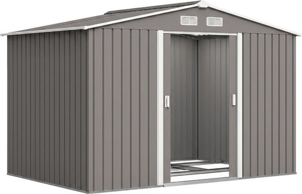 Outsunny Metall Gerätehaus Gartenhaus mit Fundament, wetterfest, Grau, B/T/H: 277 x 195 x 192 cm