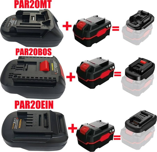 Parkside Batterie Adapter für Einhell, Bosch und Makita 18/20V Akku Werkzeuge, Farbe: Schwarz - Bild 1