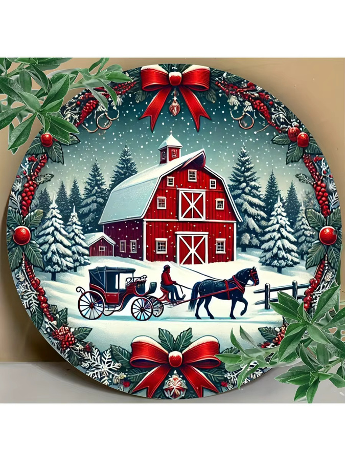 Potdemiel Winter Red Barn Wanddekoration aus Metall in Rot, Durchmesser: 20 cm - Bild 6