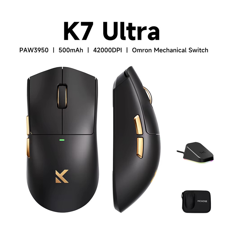 MCHOSE K7 V2 Kabellose Gaming-Maus mit PAW3955 Sensor, 50000 DPI und Dual 8K Polling Rate, Ultraleicht, Schwarz - Bild 4