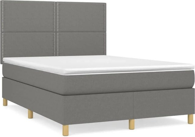 vidaXL Boxspringbett mit Matratze Hybrid-Design in Dunkelgrau, B/T/H: 140 x 190 x 144 x 128 cm - Bild 1