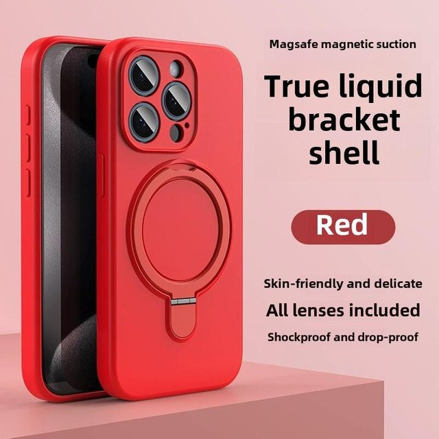 OLPAY Flüssigsilikon Handyhülle mit magnetischem Ringhalter für MagSafe kompatibel mit iPhone 16 15 14 13 12 Pro Max Plus in Rot - Bild 1