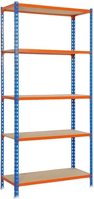 PROREGAL Schwerlastregal Muli mit 5 verstellbaren Fachböden, Farbe Blau-Orange, H x B x T: 180 x 90 x 40 cm - Bild 1