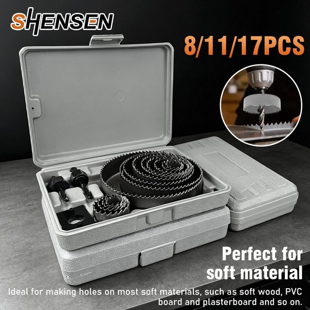 SHENSEN Lochsägen-Set in Silber, 17-teiliges Set zum Bohren und Schneiden von Holz, Gipskarton, PVC, Kunststoff, MDF und Metall - Bild 1