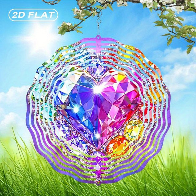 CIFBUY Metall-Herz-Traumfänger Windspiel in Regenbogenfarben, Hängende Gartendekoration aus Metall mit Herz-Motiv, Höhe: 25 cm - Bild 1
