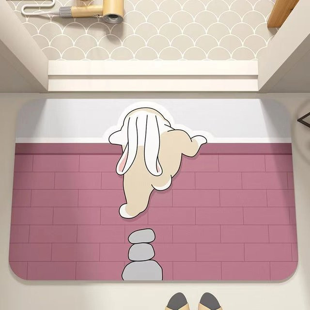 Wasserabsorbierende Badezimmer-Fußmatte von Yiran Furniture mit Cartoon-Tierdesign, waschbar, B/T: 80 x 50 cm, Farben: Orange, Grau, Mehrfarbig - Bild 1