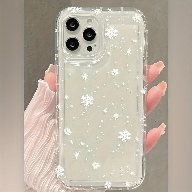 Transparente TPU-Handyhülle mit weißem Schneeflockenmuster für Apple iPhone 17 Pro Max, 16, 15, 14, 13, 12, 11, Xs, Xr, X, 7, 8 und Mini Plus Pro Max mit Anti-Drop-Schutz - Bild 1