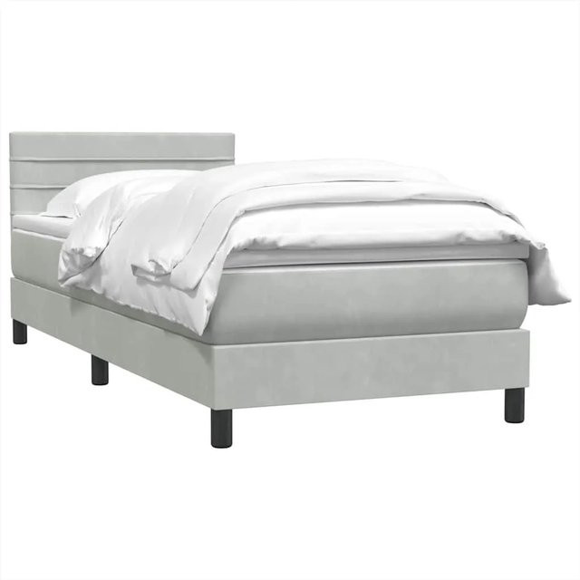 vidaXL Boxspringbett mit Matratze in Hellgrau aus Samt, Hybrid-Design mit Taschenfederkern, B/T/H: 90 x 223 x 78 cm - Bild 1