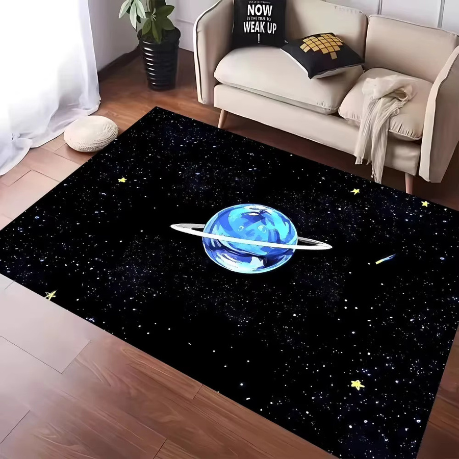 Cartoon Universum Planeten und Mond Teppich in Schwarz für Kinderzimmer, Wohnzimmer und Schlafzimmer - Bild 2