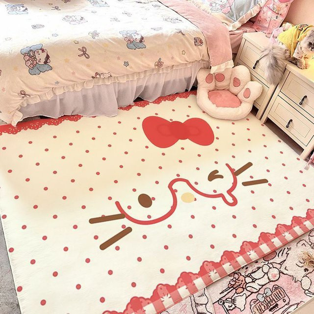 Sanrio Polka Dot Teppich im japanischen Stil aus weißem Kunstkaschmir, rutschfeste Bodenmatte für Schlafzimmer, Badezimmer oder Balkon - Bild 1
