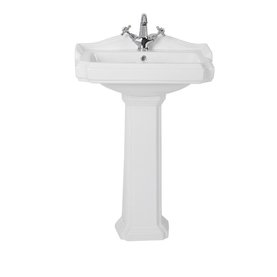 Hudson Reed Waschbecken mit Säule Regent in Weiß, Nostalgie Keramik mit Überlauf, B: 59 cm, H: 92 cm, T: 49,5 cm - Bild 1