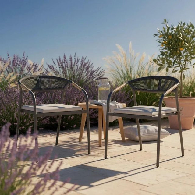 Bessagi Garden Benicio Gartensessel 2er-Set in Grau aus Polywood und Textilene - Bild 1