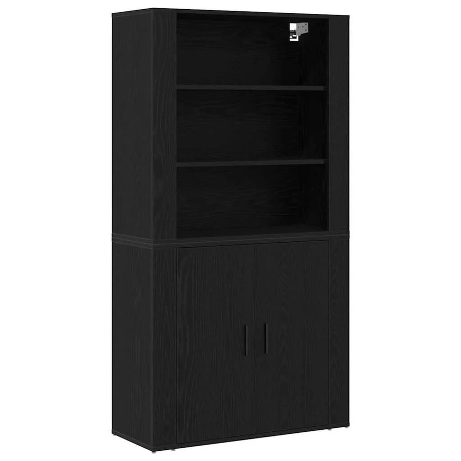 vidaXL Highboard in Schwarz und Eichen-Optik mit Schranktüren und Regalfächern, B/T/H: 80 x 33 x 150 cm - Bild 2
