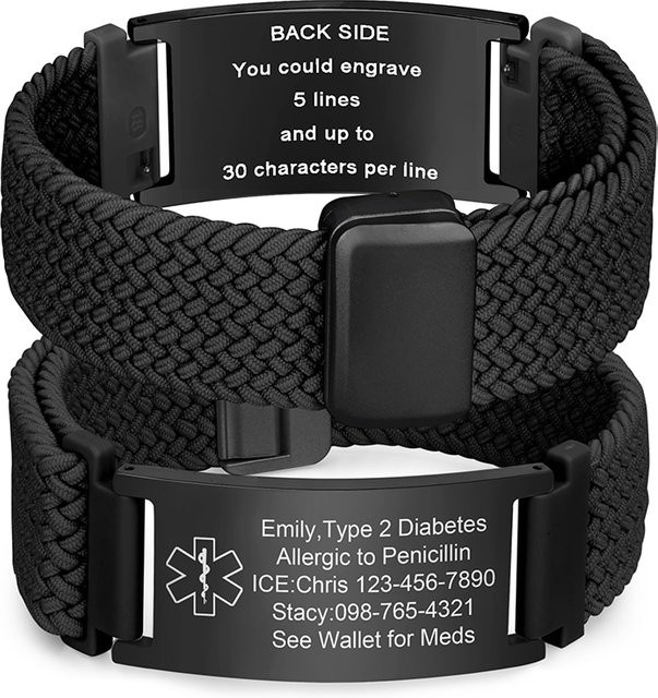 QKX Alarm-ID-Armband, Edelstahl, Schwarz, Unisex - Bild 1