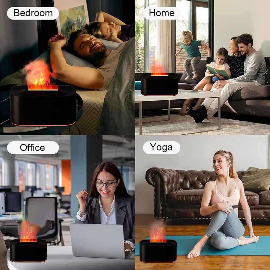 Air Aroma USB Desktop Flammen-Luftbefeuchter und Diffusor für ätherische Öle mit Nachtlicht in Schwarz - Bild 5