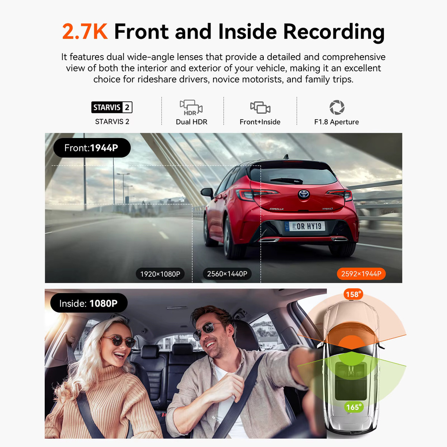 Vantrue N2X 2,7K HDR Dashcam mit 5G WiFi, GPS, IR Nachtsicht und Sprachsteuerung in Schwarz - Bild 3