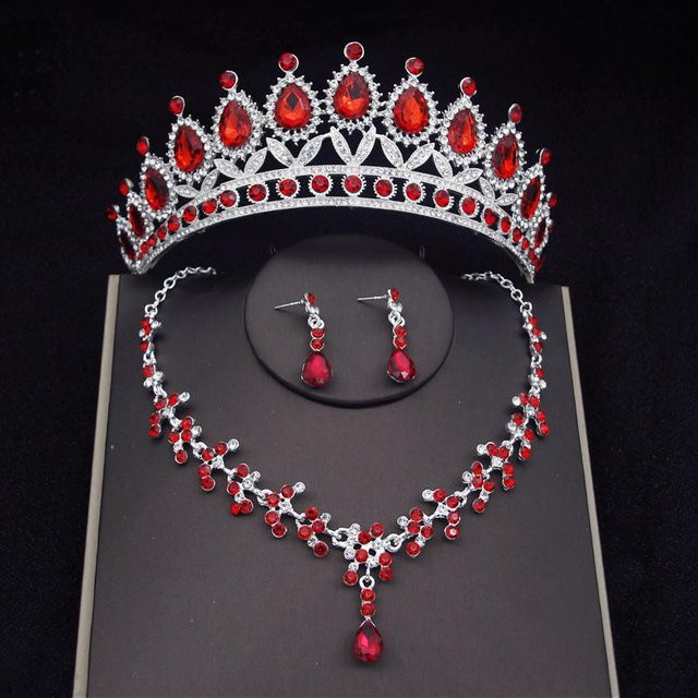 YIRAN Jewelry Schmuckset, Tiara, Halskette, Ohrringe, Gold, Kristall, Perle, Damen - Bild 1