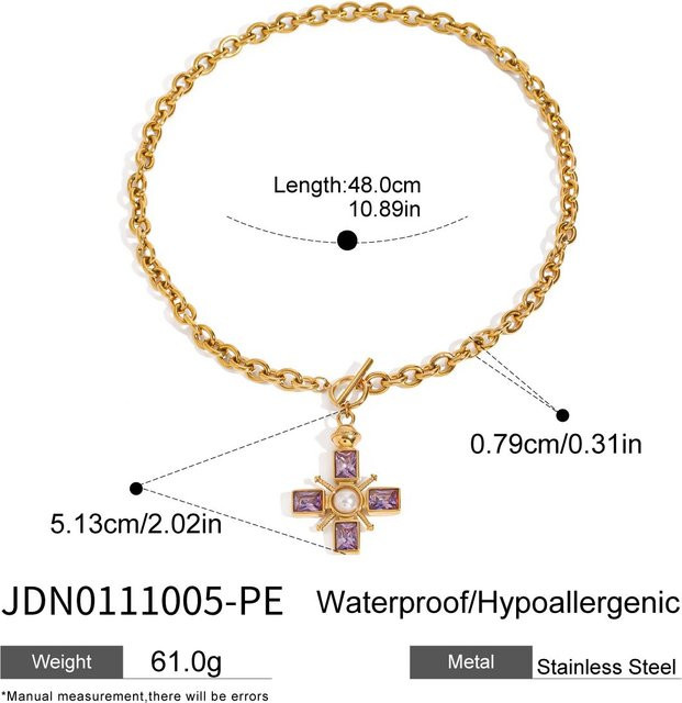 Youthway Halskette, Edelstahl, vergoldet, Kreuz Anhänger, Perle, Zirkonia, Unisex, Vintage - Bild 1