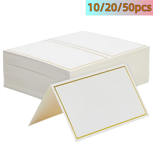 Doppelseitige Gold Name Tischkarten aus Papier für Hochzeit, Geburtstag und Party in Weiß und Gold - Bild 1