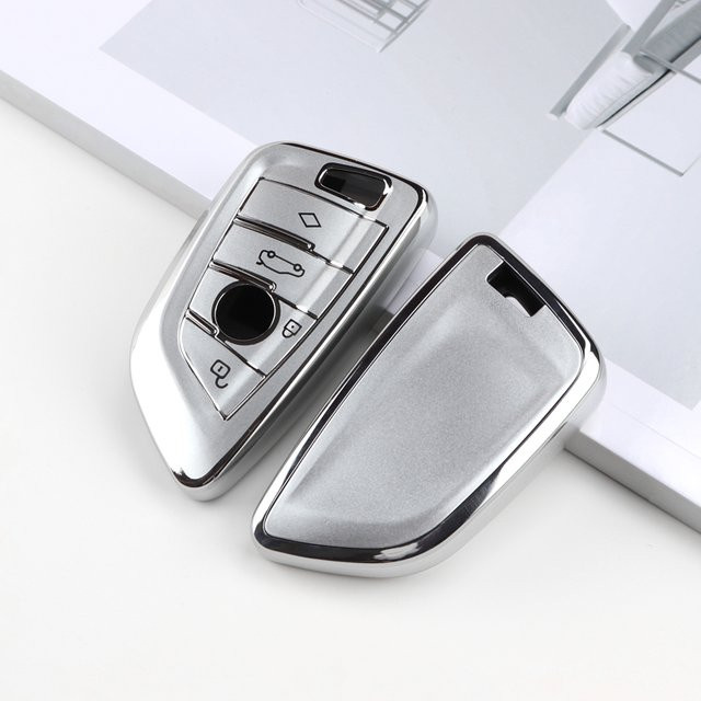 TPU Autoschlüssel Abdeckung Shell Fob Halter Case für BMW X3 X5 X6 F30 F34 F10 F20 G20 G30 G01 G02 G05 F15 F16 1 3 5 7 Serie in Silber - Bild 1