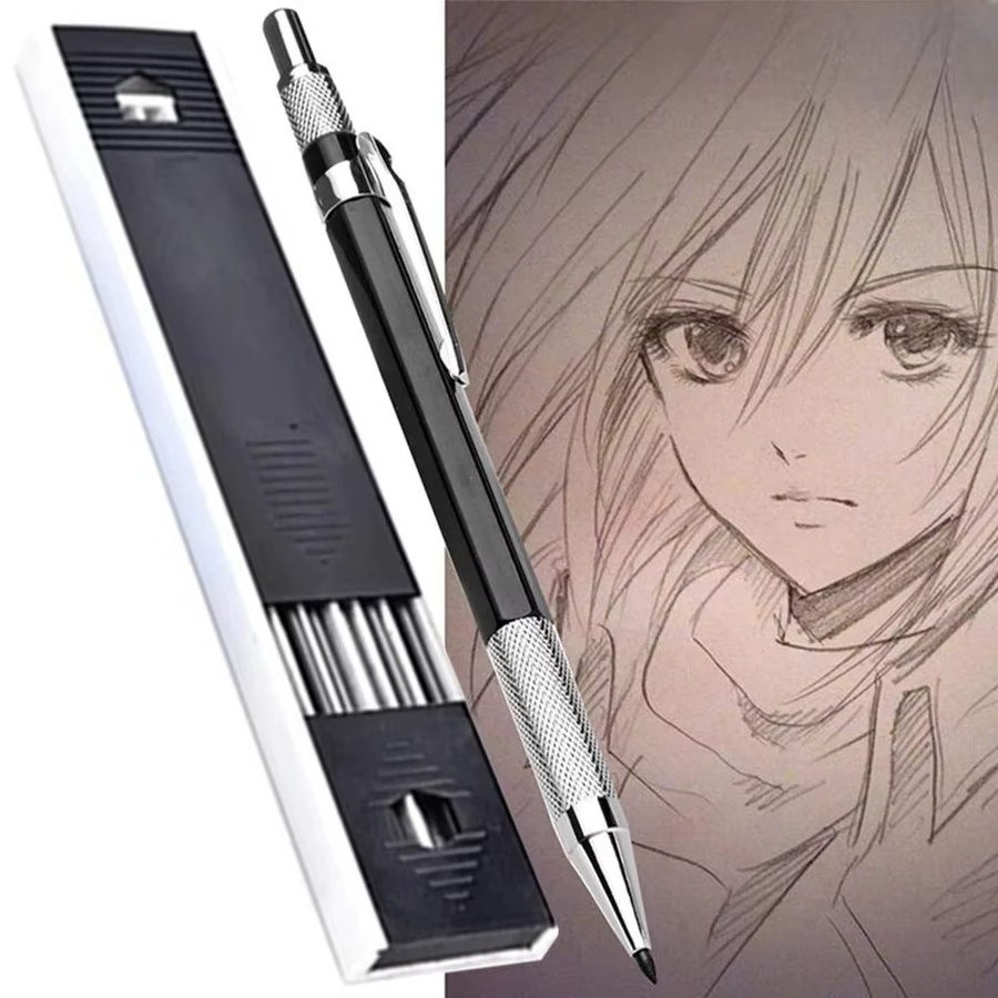 STONEGO Druckbleistift-Set aus Metall in Schwarz mit 12 Stück 2B Graphit-Minen, 2,0 mm - Bild 2