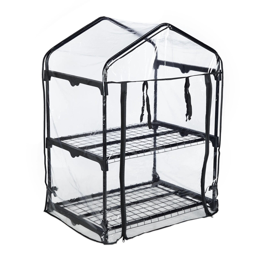 Relaxdays Balkongewächshaus aus Stahl und Kunststoff mit 2 Ebenen, Schwarz und Transparent, H: 94 cm, B: 69 cm, T: 49 cm - Bild 2