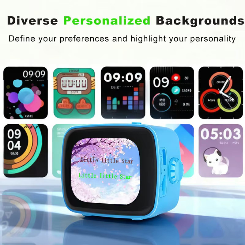 JINSERTA Mini Smart Bluetooth-Lautsprecher im TV-Design mit 2,01 Zoll Touchscreen, Surround-Sound Musikbox, Wecker und Kalender in Weiß - Bild 4