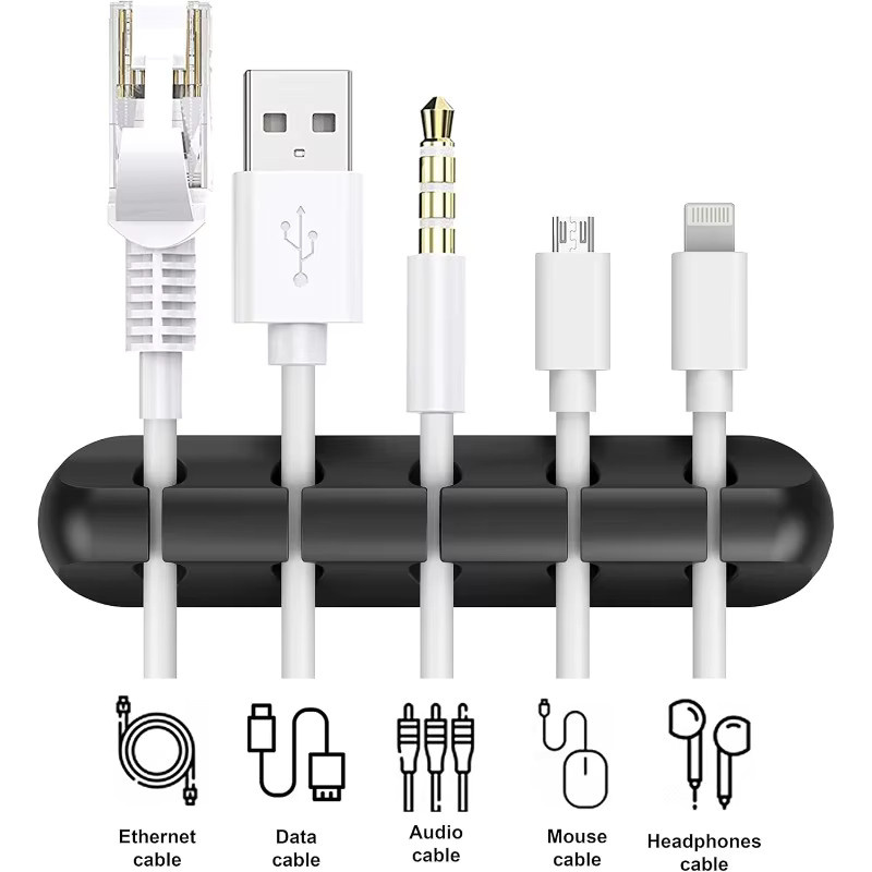 Selbstklebender Kabelmanager aus Silikon in Schwarz für Netzkabel, Stecker, Maus, Kopfhörer und Handy-Datenkabel als Schreibtisch-Organizer - Bild 3
