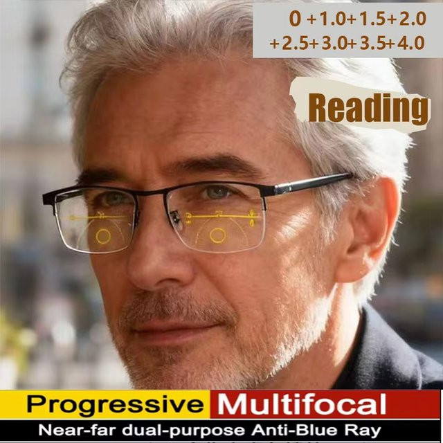 Presbyopie-Brille multifokal, rechteckig, Metall, schwarz, Anti-Blaulicht - Bild 1