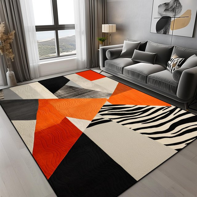 Karpetti Geometrischer Teppich in Orange und Multicolour, moderner Luxus-Bodenmatte für Wohnzimmer und Schlafzimmer, rutschfest und waschbar, B: 200 cm, T: 300 cm - Bild 1