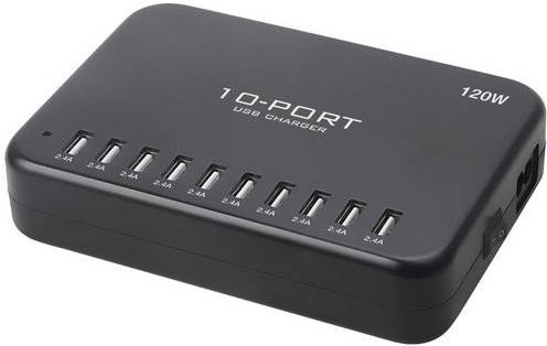 LVSUN Smart USB Ladestation mit 10 USB-A Anschlüssen und 120W in Schwarz - Bild 1