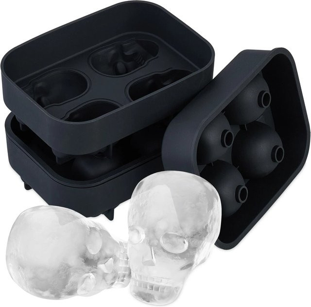 Relaxdays Eiswürfelform Silikon Totenkopf Schwarz 2er Set B: 4,5 cm, T: 8,5 cm, H: 11,5 cm - Bild 1
