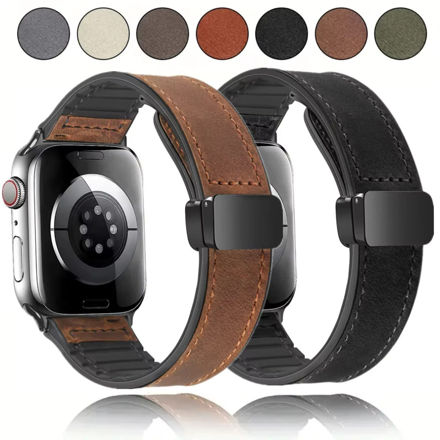 Uhrenarmband Silikon, Leder, Schwarz, Unisex - Bild 1