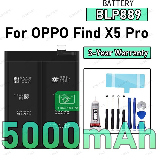 OPPO Find X5 Pro Ersatzakku BLP889 mit 5000 mAh in Schwarz - Bild 1