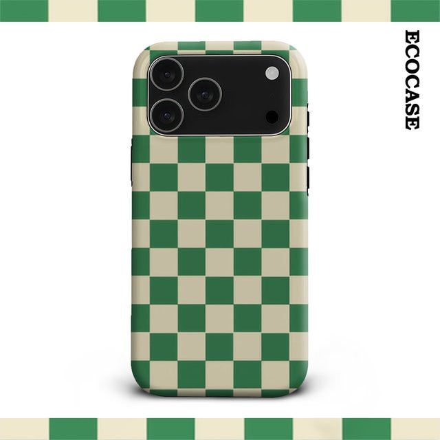 Potdemiel Handyhülle mit grünem Schachbrettmuster für iPhone, doppellagiges Design - Bild 1