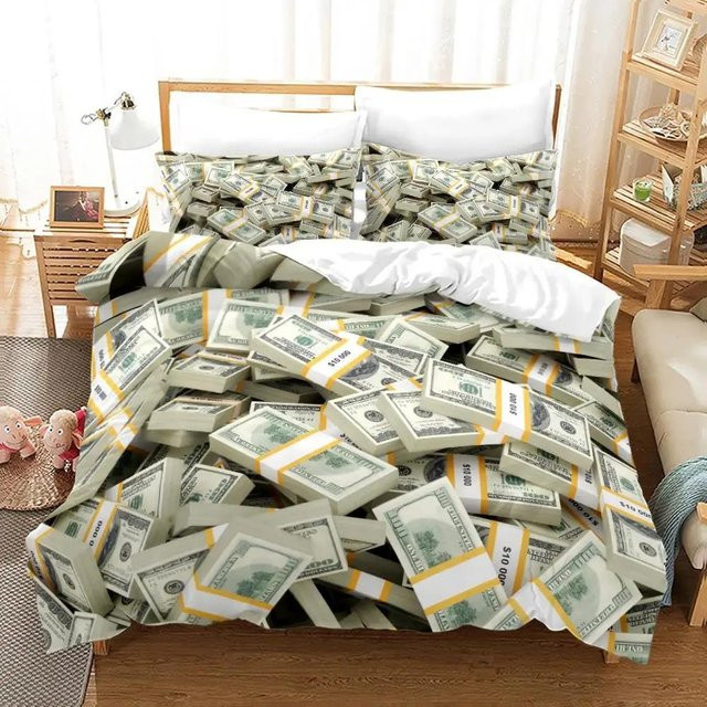 Lodestar Bettwäscheset mit 3D-Dollar-Banknoten-Print, Grün, 2-teilig, B/H: 135 x 200 cm - Bild 1