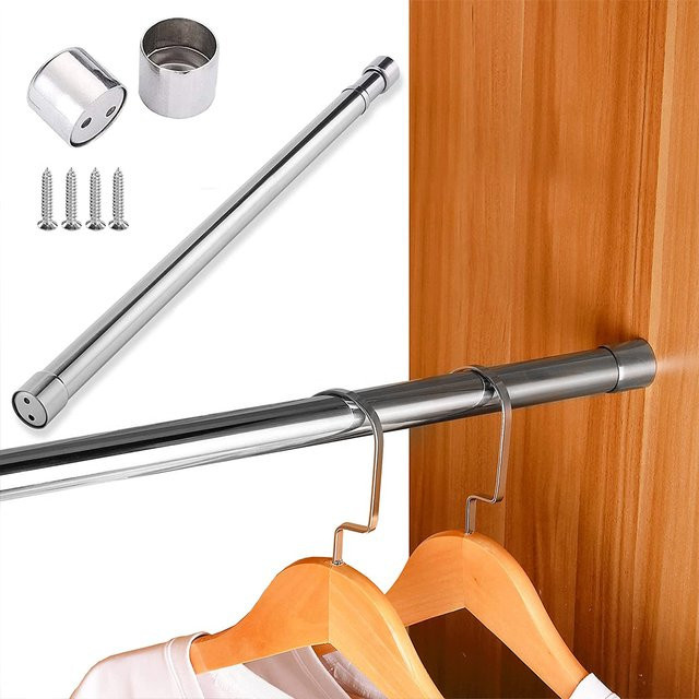 Willstar Kleiderschrank-Aufbewahrungsregal mit ausziehbarer Kleiderstange aus Edelstahl in Silber, Breite: 54,6 cm bis 100,4 cm - Bild 1