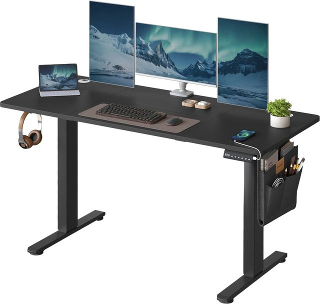 Songmics Elektrisch Höhenverstellbarer Schreibtisch in Schwarz mit MDF-Laminat, B/T/H: 140 x 120 x 60 cm - Bild 1