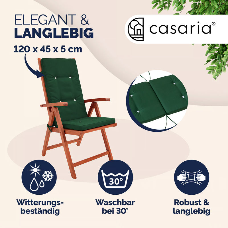 6er-Set Vanamo Stuhlauflagen für Hochlehner in Grün aus wasserabweisendem DETEX Polyester mit Bindebändern, B/T/H: 45 x 45 x 5 cm - Bild 2
