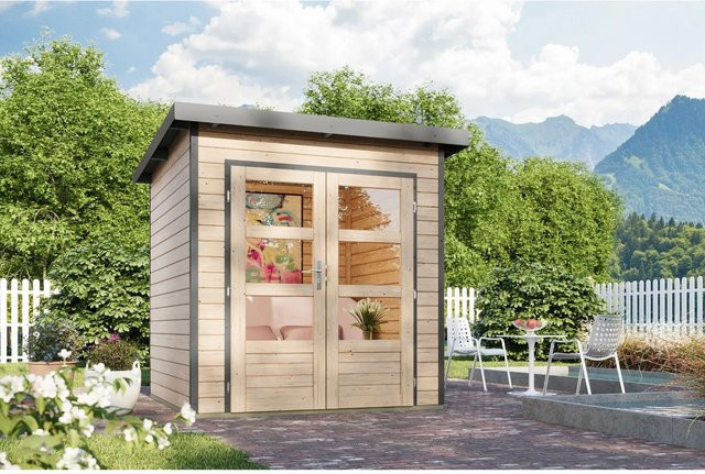 Karibu Gartenhaus Domingo 1 A in Natur-Grau aus Holz und Metall - Bild 1