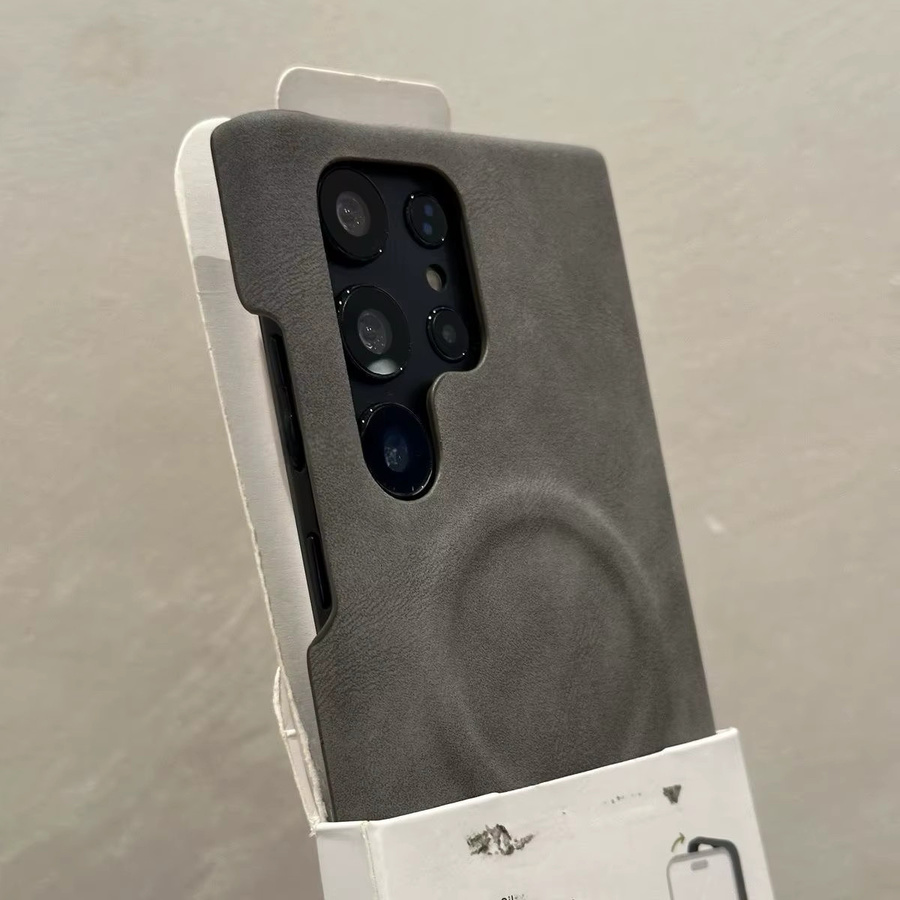 Retro Schaffell Leder Handyhülle mit MagSafe für Samsung Galaxy S23 S24 S25 S26 Ultra, Magnetische Wireless Charging Schutzhülle in Braun, Weiß oder Grau - Bild 1