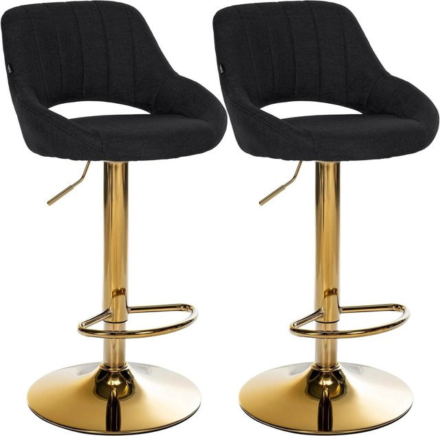 CLP 2er Set Barhocker Milet höhenverstellbar mit Lehne, gepolsterte Barstühle aus Stoff mit Metallgestell in Gold/Schwarz, drehbar - Bild 1
