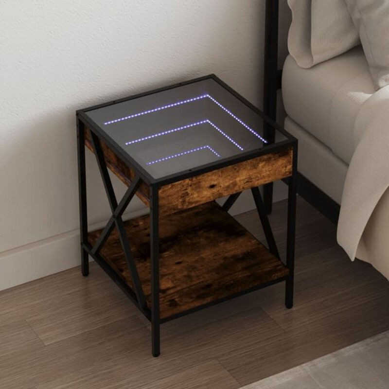 Nachttisch mit Infinity-LED in Räuchereiche von Vidaxl, Farbe Braun, B/T/H: 40 x 40 x 49 cm - Bild 1