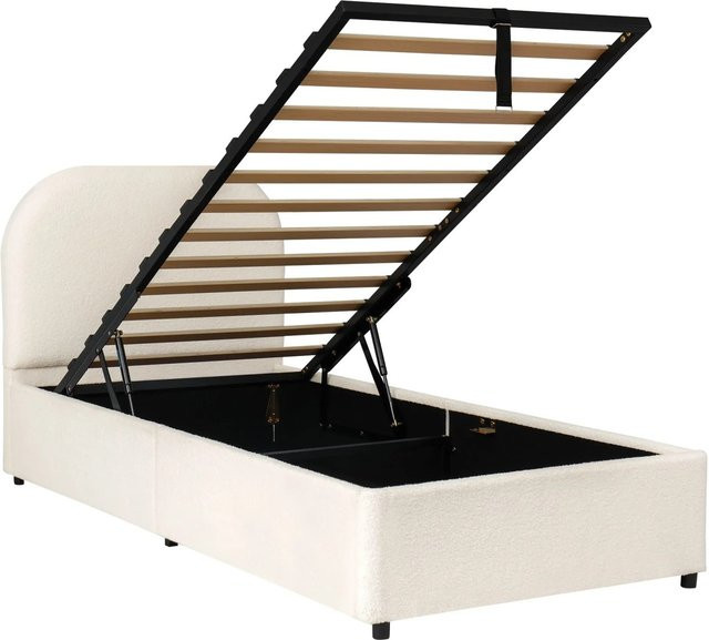 Merax Kinderbett mit Polsterung und Lift-up-Funktion aus Bouclé in Beige, B/T/H: 90 x 200 x 40,6 cm - Bild 1